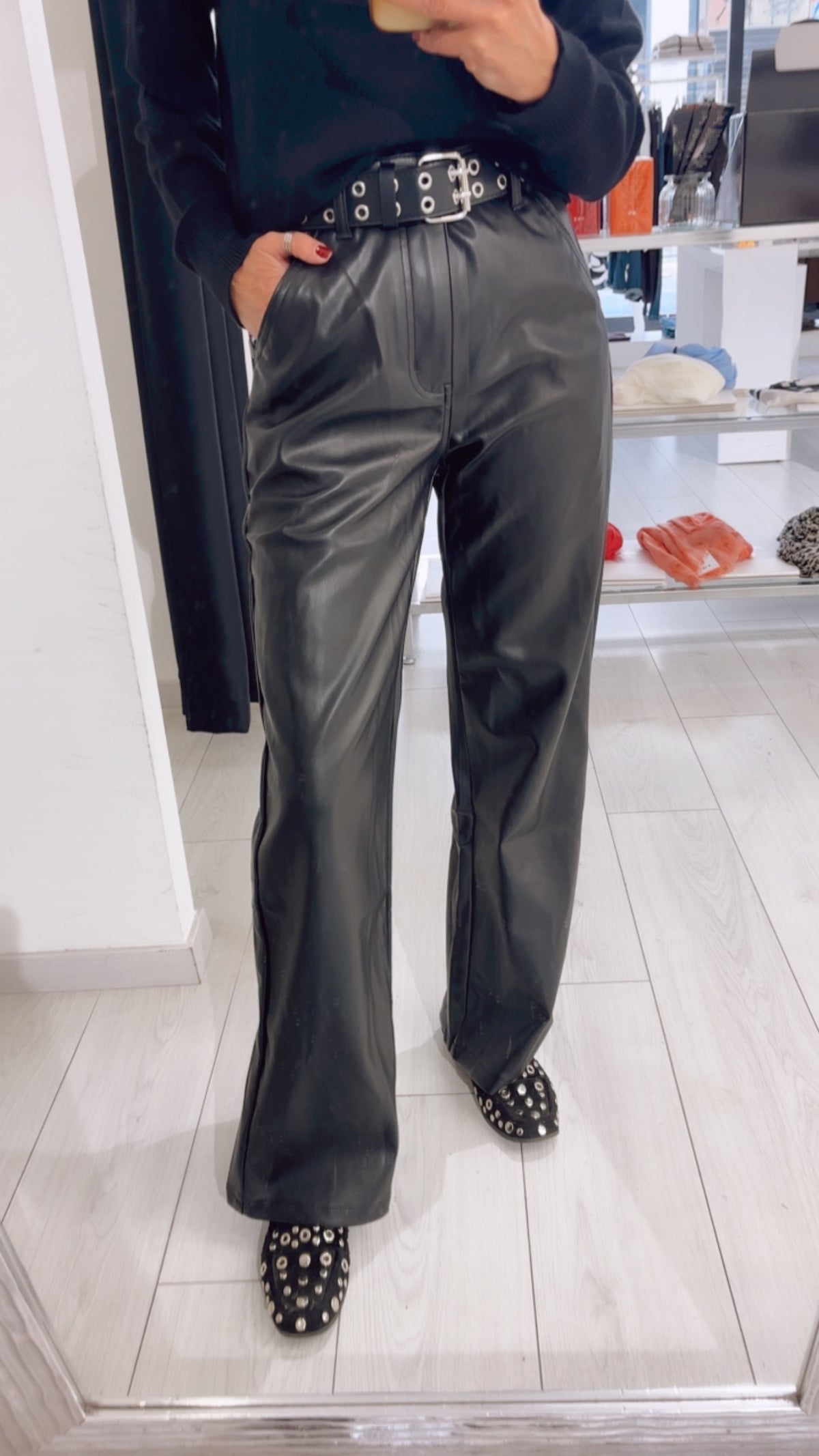 PANTALONE WIDE LEG ECOPELLE