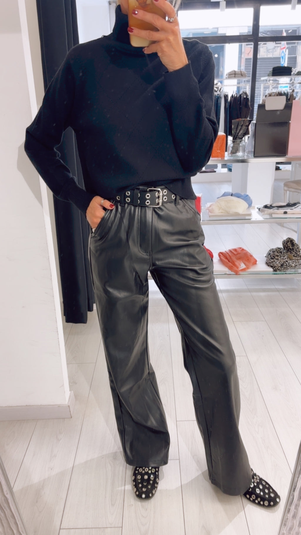 PANTALONE WIDE LEG ECOPELLE